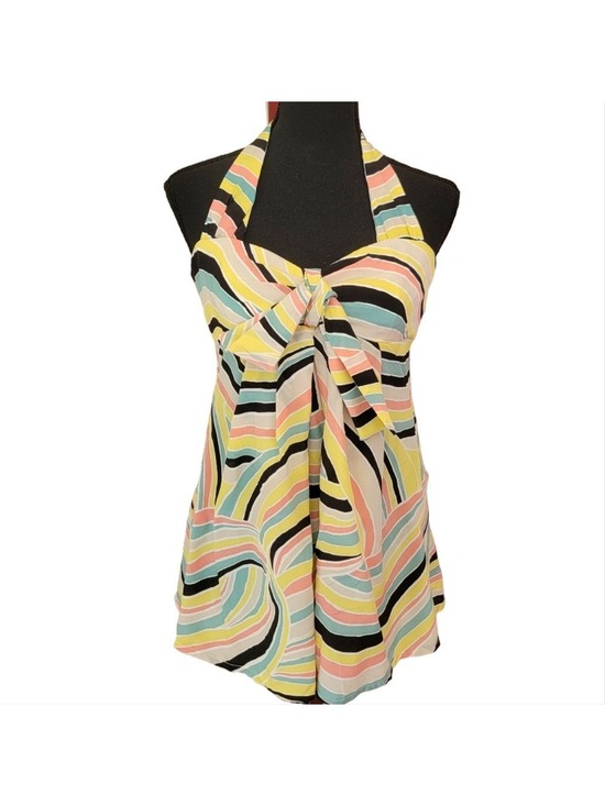 Nanette Lepore Tops - Nanette Lepore 100% Silk Raggae Multicolor Striped Halter Top Size 2 NWT